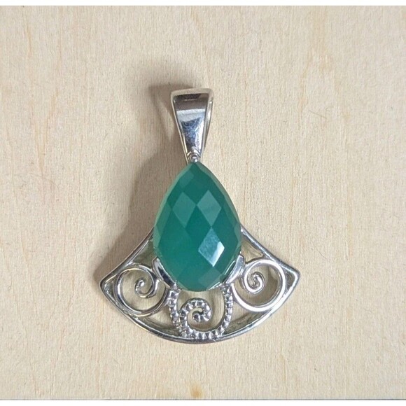 JTV Jewelry - Green Onyx Enhancer/Pendant, 18x12mm, Sterling Silver
